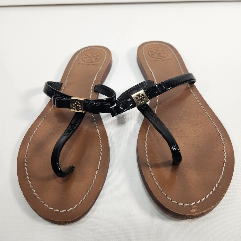 Tory Burch Leighanne Black Thong Bow Tie Flip Flop Sandals Size 10M